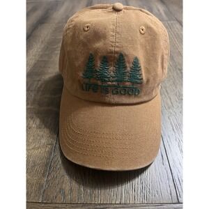 Life is Good Tree Patch Baseball Hat Brown Strap Back Unisex Pines Outdoor